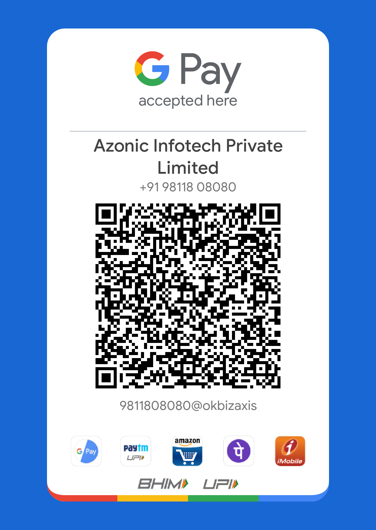 Google Pay QR Code for Azonic Infotech Private Limited