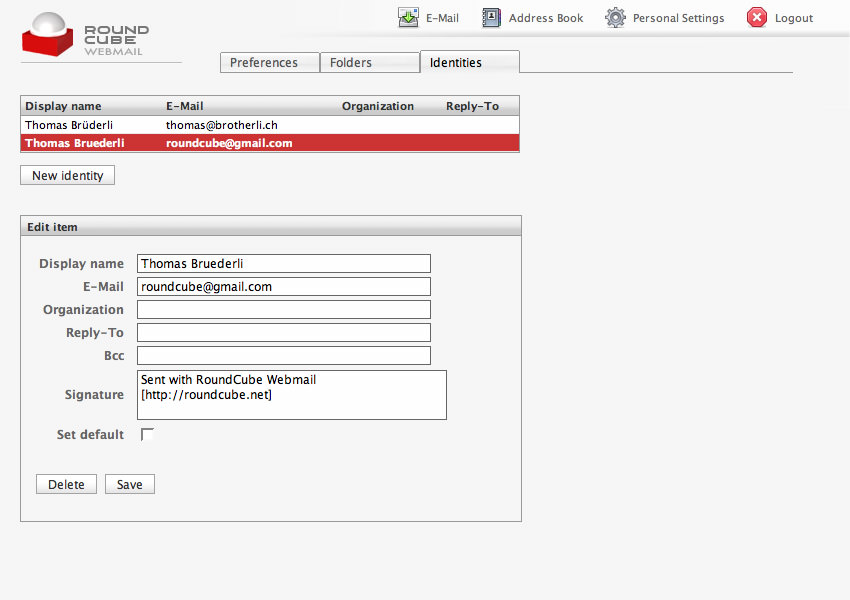 Configure multiple sender identities with text signatures