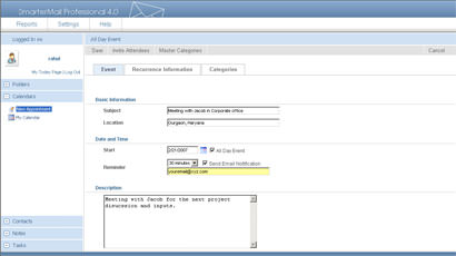 SmarterMail Professional 4.0 - Free Online Schedular Reminder