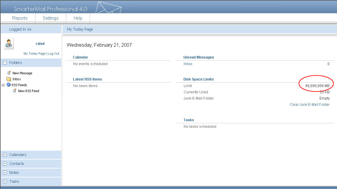 SmarterMail Professional 4.0 - Logged In Page