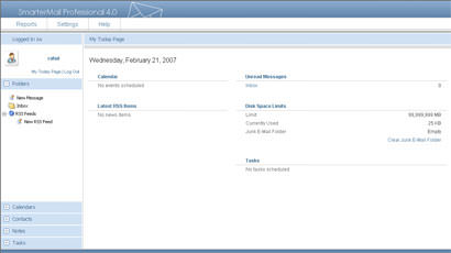SmarterMail Logged-in Page